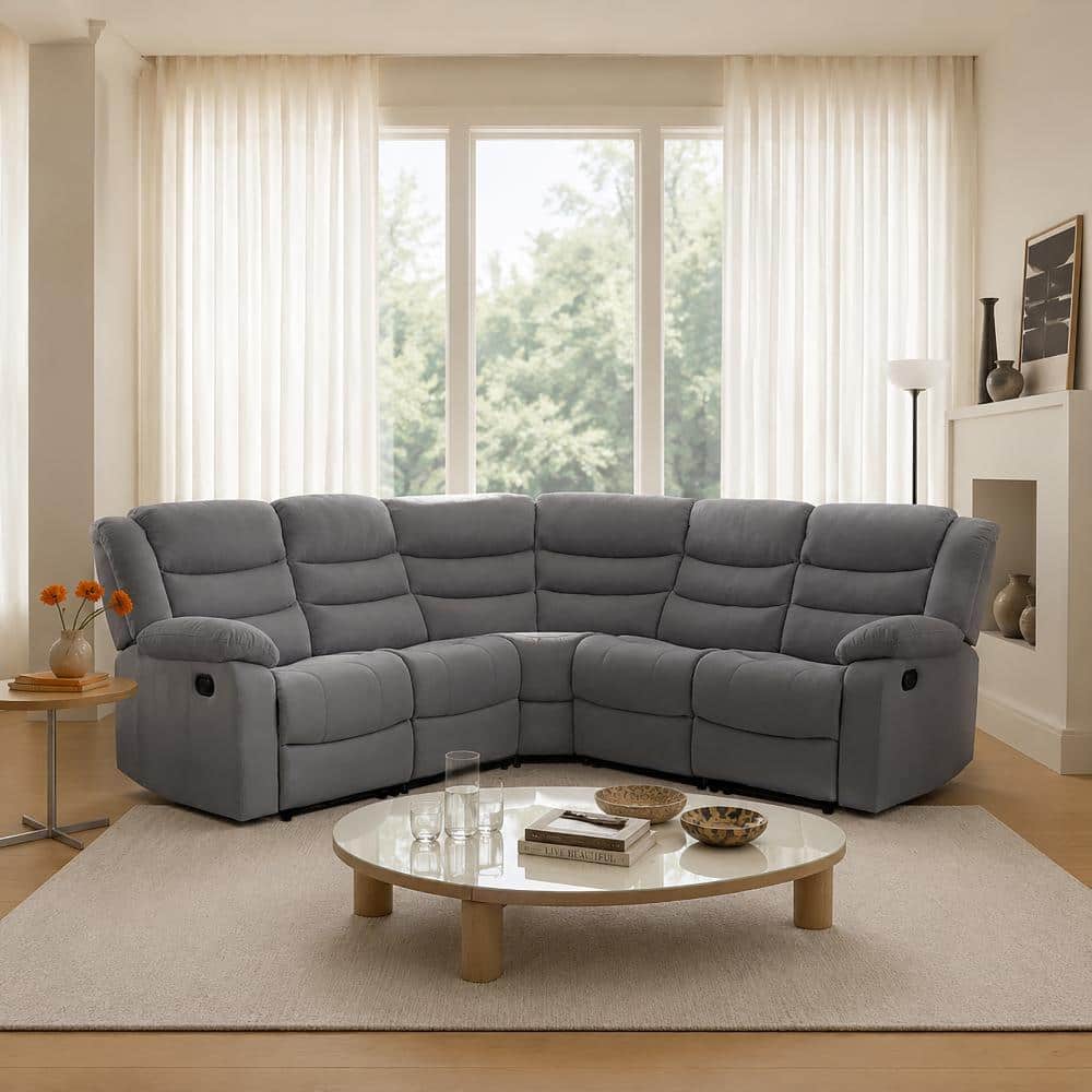 Ellesophas Luna 82 in. 5-Seater Fabric Manual Recliner Sectional
