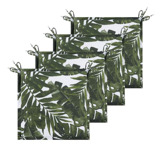 4 Pieces Green Replacement Square Outdoor Seat Cushion with Ties, Patio Chair Pads for Gardens