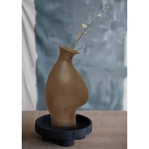 Brown Stoneware Organic Shaped Vase in Speckled Reactive Glaze