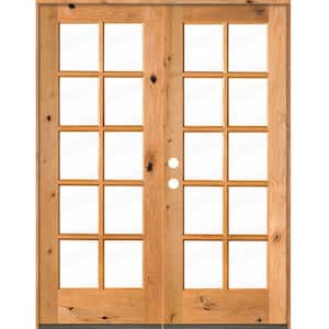 60 in. x 80 in. French Knotty Alder 10-Lite Clear Glass clear stain Wood Right Active Inswing Double Prehung Front Door