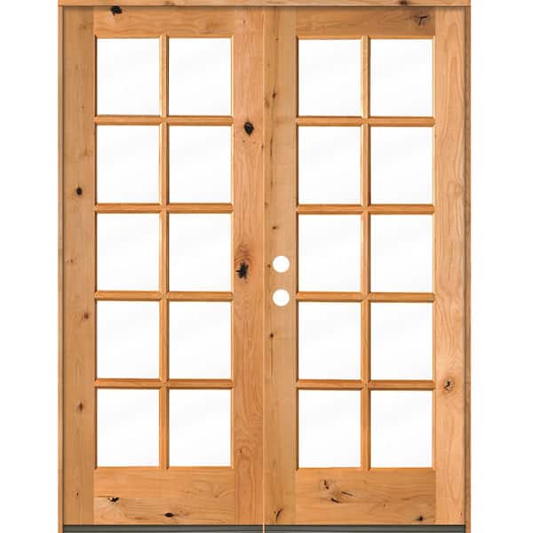 Krosswood Doors 60 in. x 80 in. French Knotty Alder 10-Lite Clear Glass clear stain Wood Right Active Inswing Double Prehung Front Door