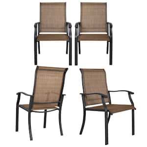 Sling Metal Outdoor Dining Chair in Brown(4-Pack)