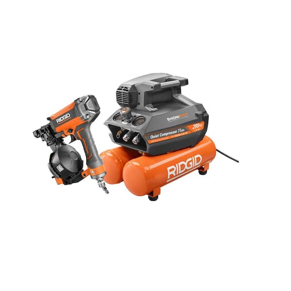 Mantenimiento diseñador martillo RIDGID 4.5 Gal. Portable Electric Strong Start Air Compressor with 15°  1-3/4 in. Coil Roofing Nailer OF45200-175RNF - The Home Depot