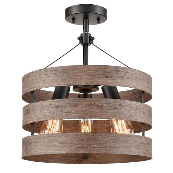 CLAXY 7.6 in. 3-Light Brown Modern Semi-Flush Mount with No Glass Shade and No Bulbs Included 1-Pack