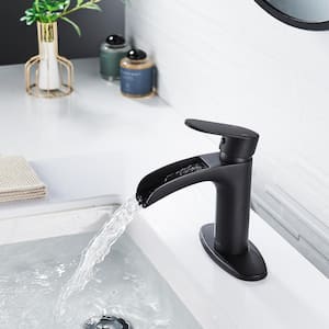 Single Handle Waterfall Bathroom Faucet with Waterfall Spout, Basin Mixer Tap in Matte Black