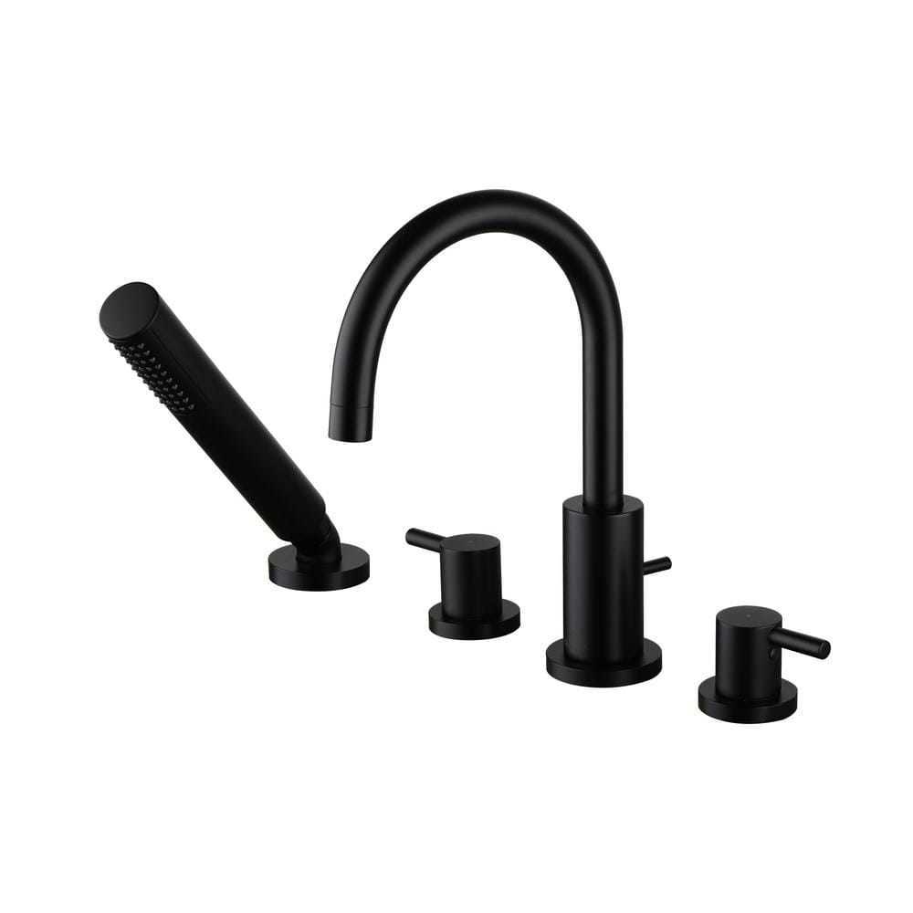 Matte Black Double Handle Deck-Mount Tub Faucet with Hand Shower
