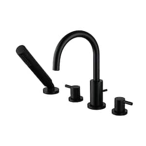 Single-Handle Deck-Mount Roman Tub Faucet with Hand Shower in Matte Black