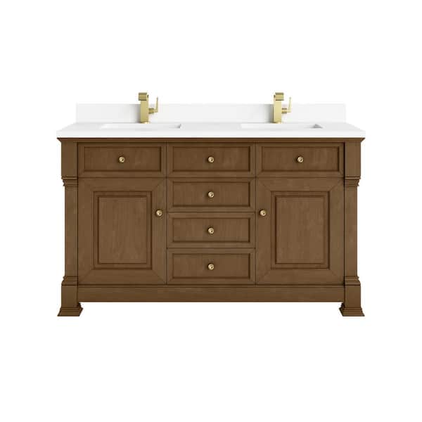 Brookfield 60.0 in. W x 23.5 in. D x 35.88 in. H Double Bath Vanity in Honey Oak with White Zeus Silestone Quartz Top