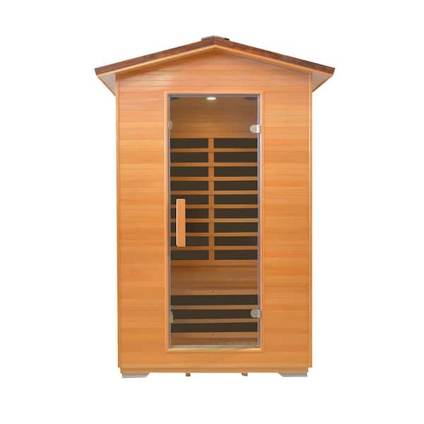 2-Person Outdoor Infrared Sauna with 8 Heaters, Bluetooth, Foot Warmer & Lights-Hemlock Wood, 1950W, Easy Assembly