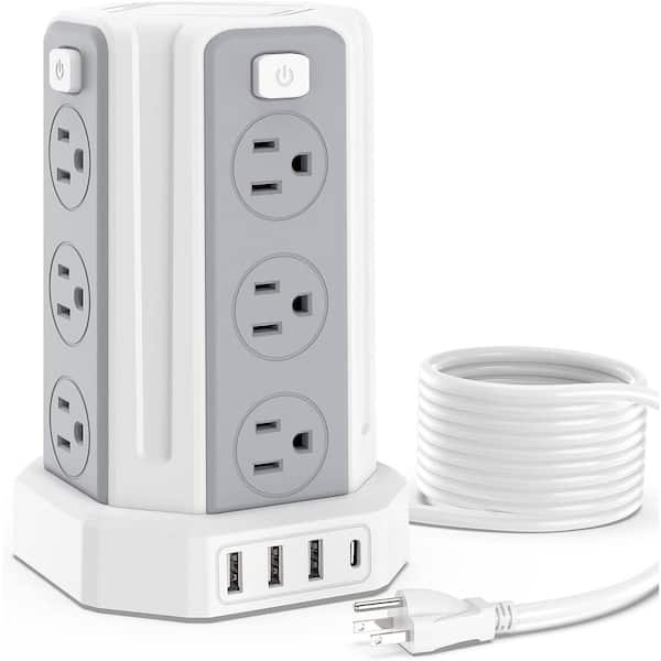 Etokfoks 10 ft. Extension Cord, Power Strip Surge Protector, with 12 AC  Multiple Outlets 4 USB Ports (1 USB C) - White MLPH005LT296 - The Home Depot