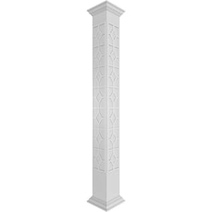 11-5/8 in. x 10 ft. Premium Square Non-Tapered Kinsman Fretwork PVC Column Wrap Kit w/Crown Capital and Base