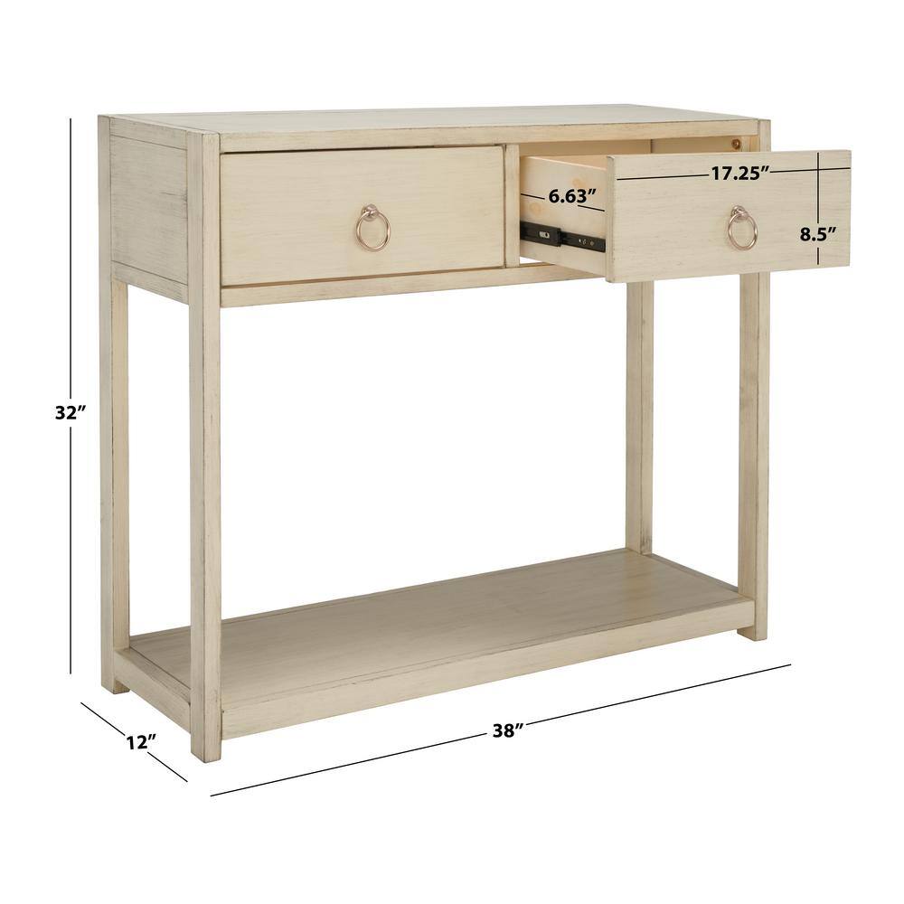 Antique White Wood and Metal Console Table with Storage