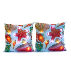 Indoor/Outdoor LED 20 in. Throw Pillows in Seashell (Set of 2)