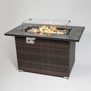 Kris Brown Square Wicker Outdoor Fire Pit Table With Rain Cover