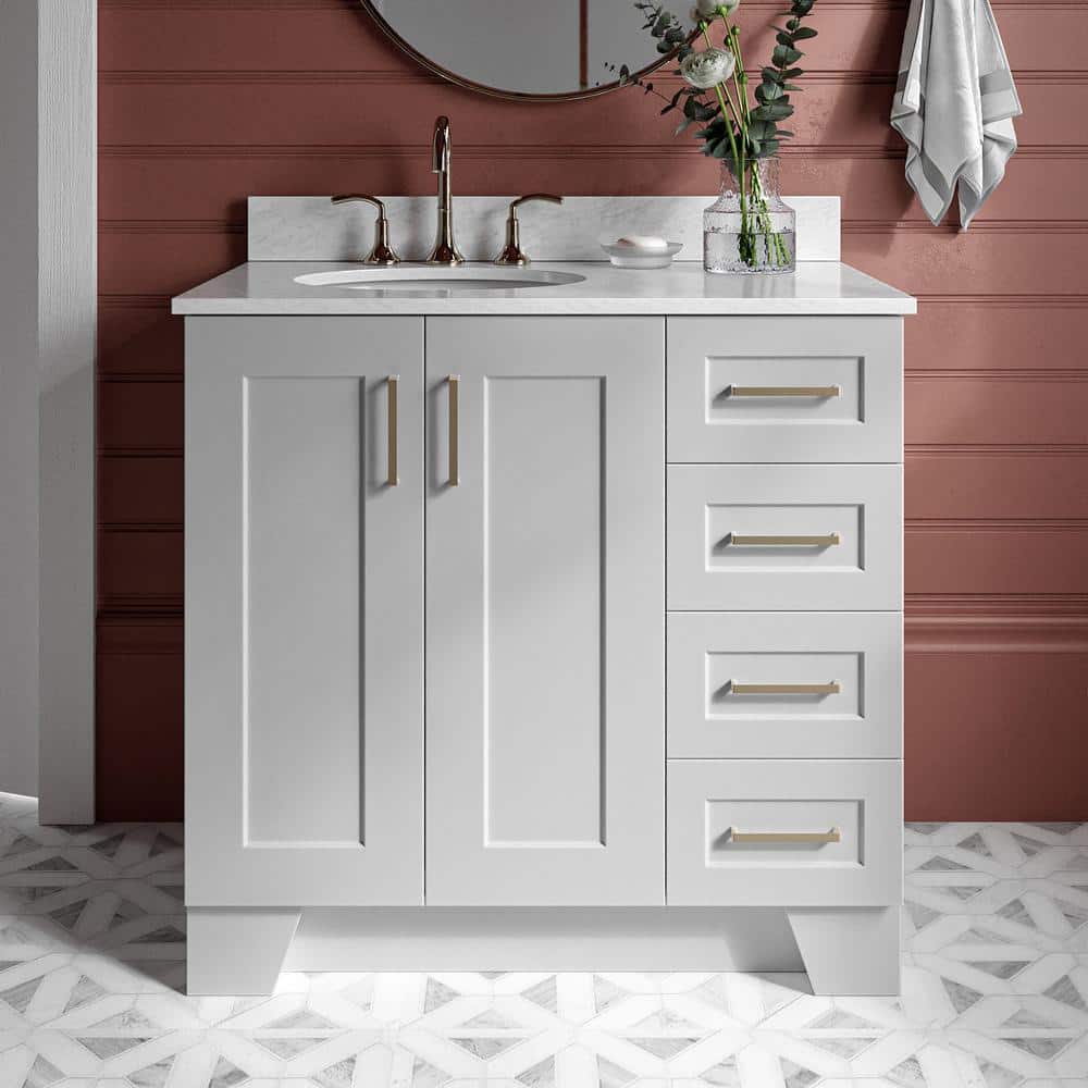 Gray Freestanding Single Vanity with Carrara Marble Top