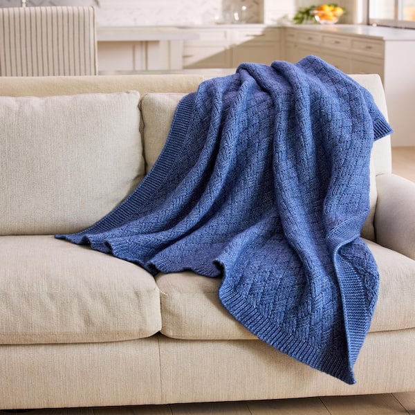 Treillage Knit Denim Blue Wool Blend 50 in. x 60 in. Throw Blanket