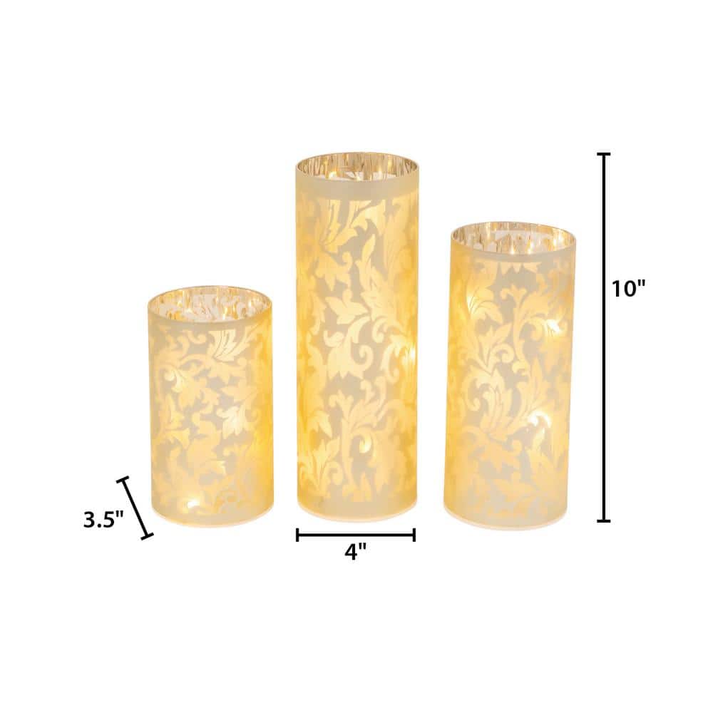 Champagne Gold Embossed Glass Luminary Set with String Lights