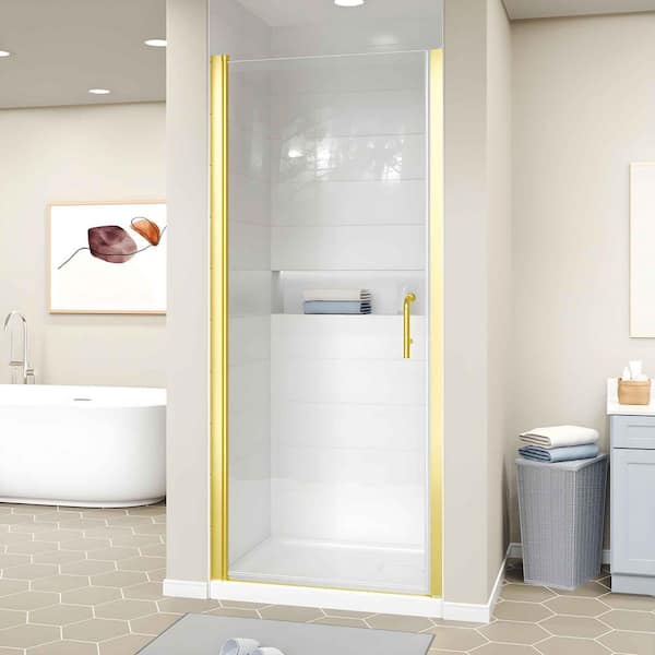32-33.9 in. W x 72 in. H Pivot Swing Frameless Shower Door with 1/4 in Clear SGCC Tempered Glass and Brushed Gold Finish
