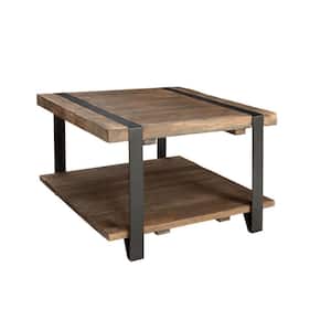 Modesto 27 in. Rustic/Natural Square Wood Top Coffee Table with Shelf