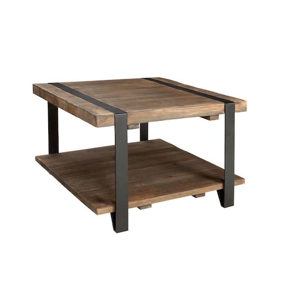 Alaterre Furniture Modesto 27 in. Rustic/Natural Square Wood Top Coffee Table with Shelf