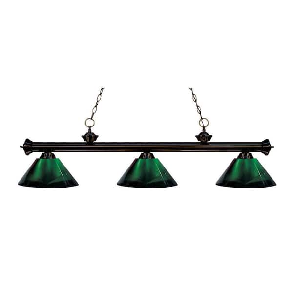 Riviera 3-Light Bronze With Green Acrylic Shade Billiard Light With No Bulbs Included