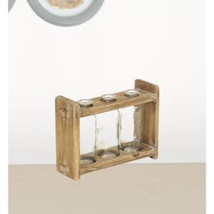 7 in. Glass Jars in a Wood Rack (Set of 3)