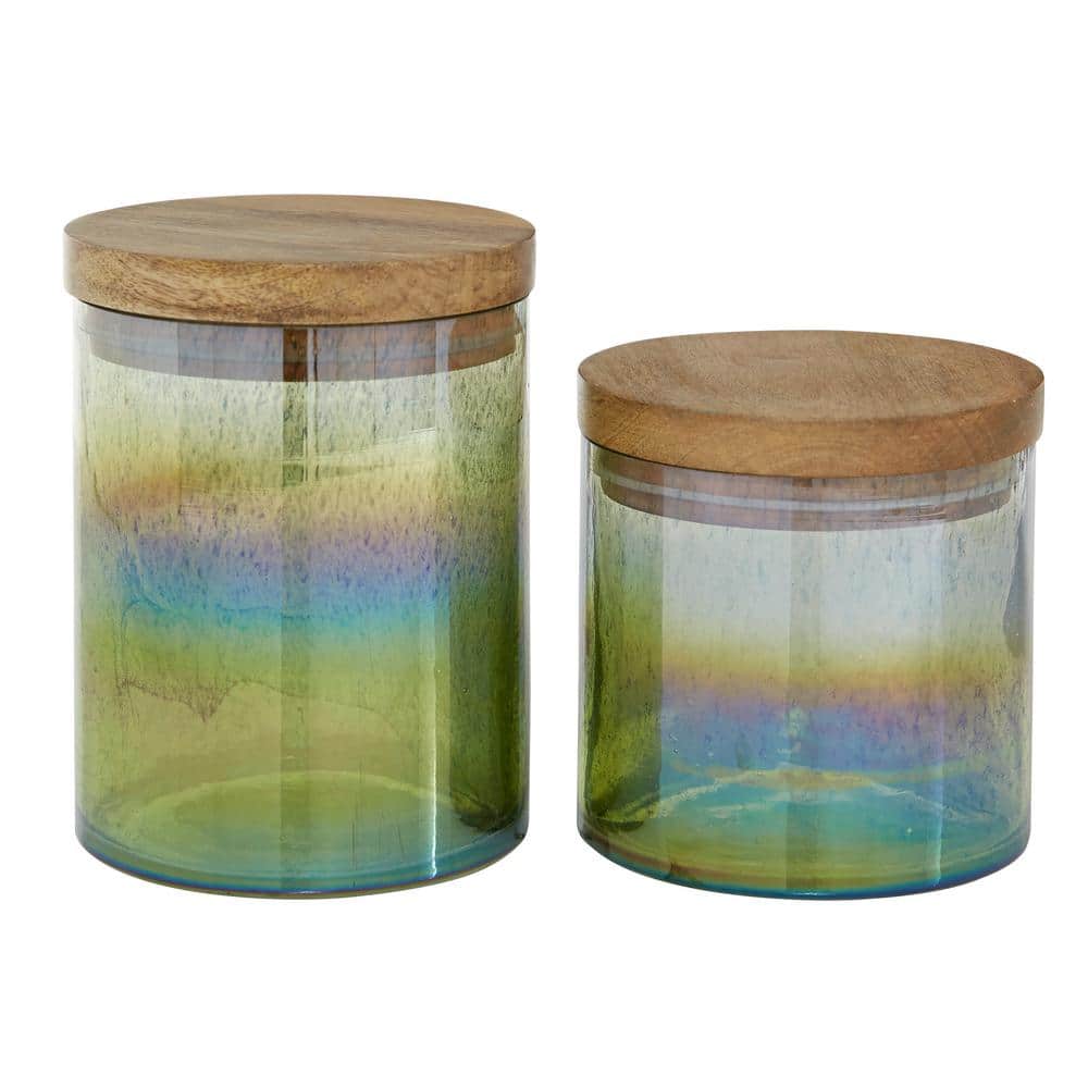Litton Lane Multi Colored Wood Ombre Decorative Jars with Wood Lid (Set of  2) 67186 The Home Depot