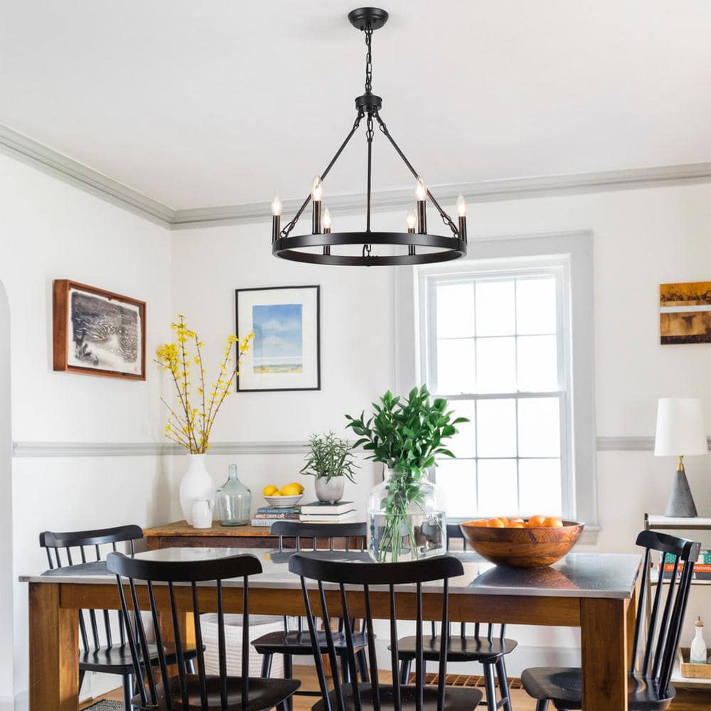 22-Inch Black Rustic Wagon Wheel Candle Chandelier