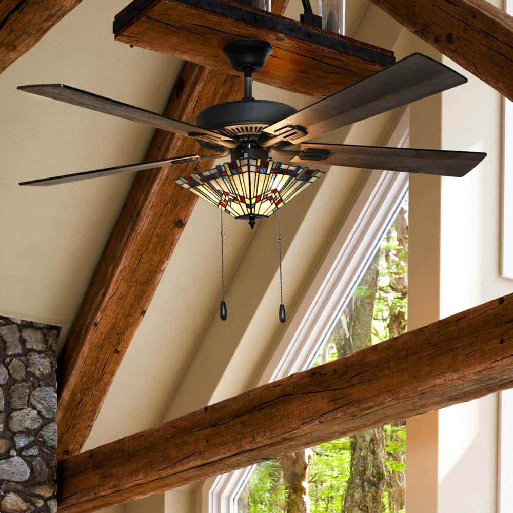 52" Oil-Rubbed Bronze Stained Glass LED Ceiling Fan