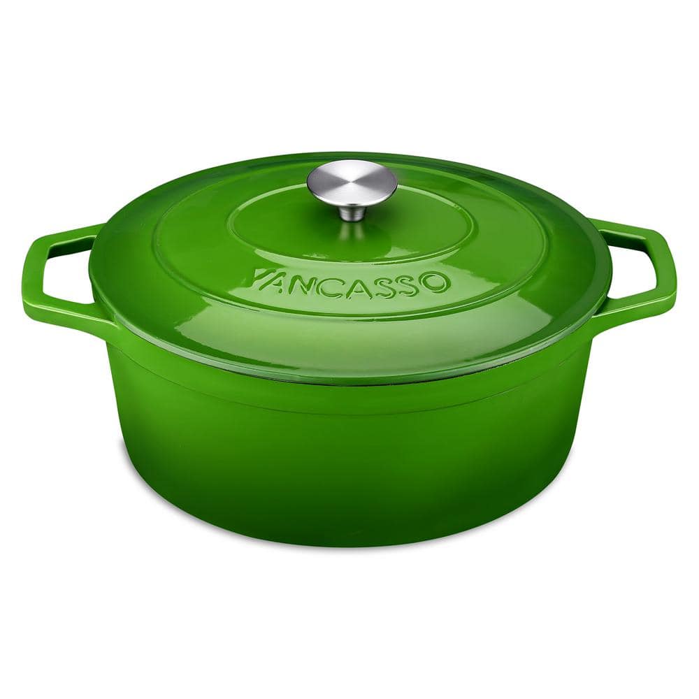 vancasso 8 qt. Oval NonStick Cast Iron Dutch Oven in Green with Lid VSZTO37GN The Home Depot