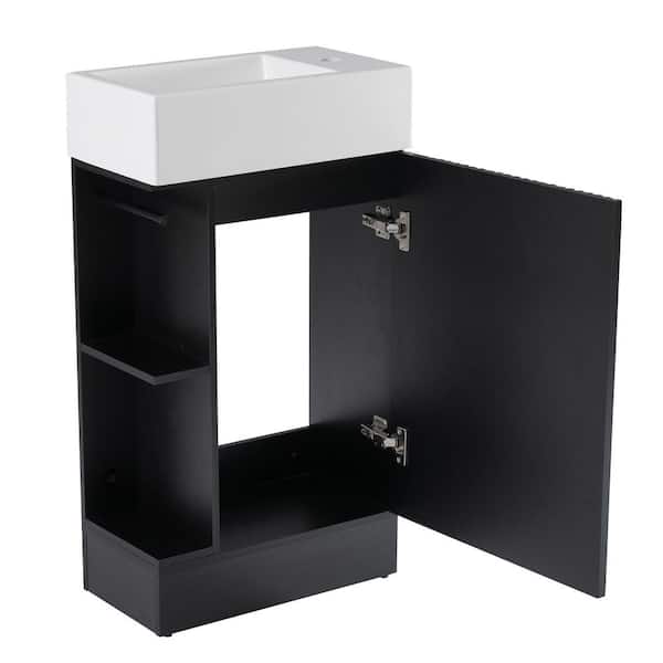 18.6 in. W x 10.6 in. D x 33.2 in. H Single Sink Freestanding Bath Vanity in Black with White Ceramic Top