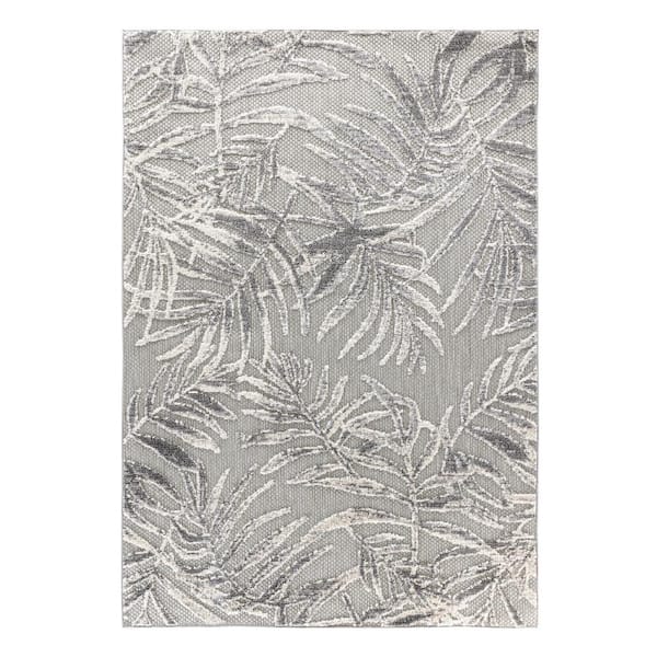 World Rug Gallery Bahama Palm Frond Floral Gray 7 ft. 10 in. x 10 ft. Indoor/Outdoor Area Rug