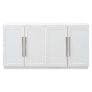 60.00 in. W x 16.00 in. D x 32.00 in. H White Linen Cabinet Sideboard with 4-Doors and Adjustable Shelves