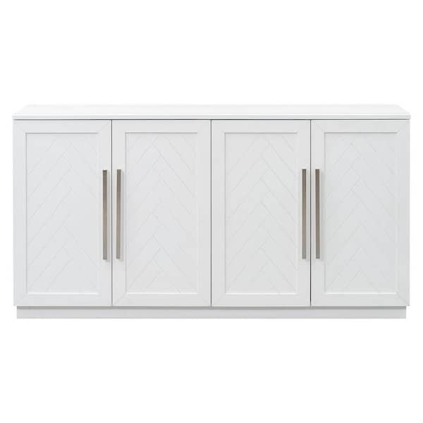 Unbranded 60.00 in. W x 16.00 in. D x 32.00 in. H White Linen Cabinet Sideboard with 4-Doors and Adjustable Shelves