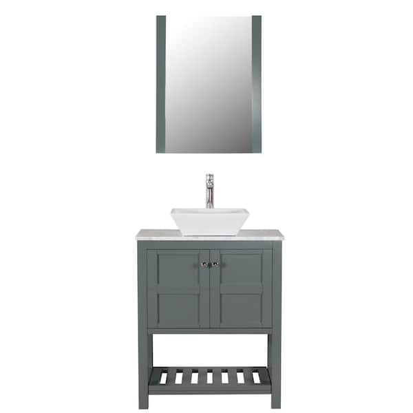 Unbranded Manhattan 30 in. W x 18 in. D Bath Vanity in Charcoal Gray with Marble Vanity Top in White with White Basin and Mirror
