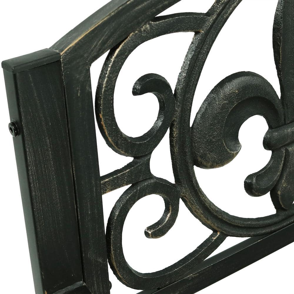 Black Cast Iron and Steel Fleur-de-Lis Outdoor Rocking Chair
