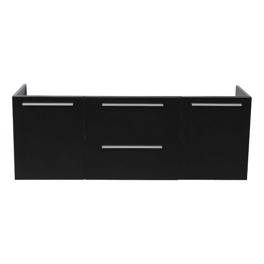 Black Engineered Wood Wall-Mount Double Vanity Base, 54-inch