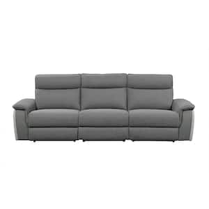 Verkin 110 in. W Straight Arm Textured Fabric Rectangle Power Double Reclining Sofa with Power Headrests in 2-Tone Gray