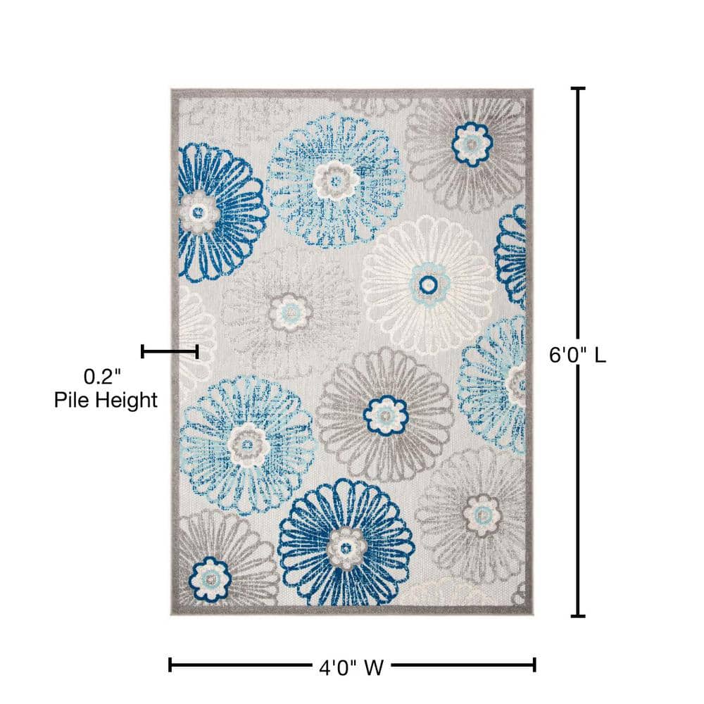 Blue Floral Synthetic Rectangular 4' x 6' Non-slip Area Rug