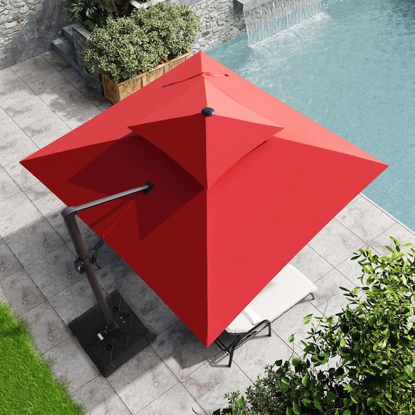 Crestlive Products 10 ft. x 10 ft. Double Top Aluminum Cantilever Patio Umbrella in Red