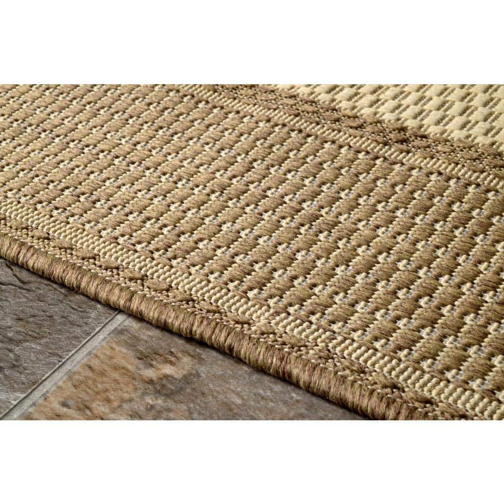 Beige Rectangular Synthetic Reversible Indoor/Outdoor Area Rug