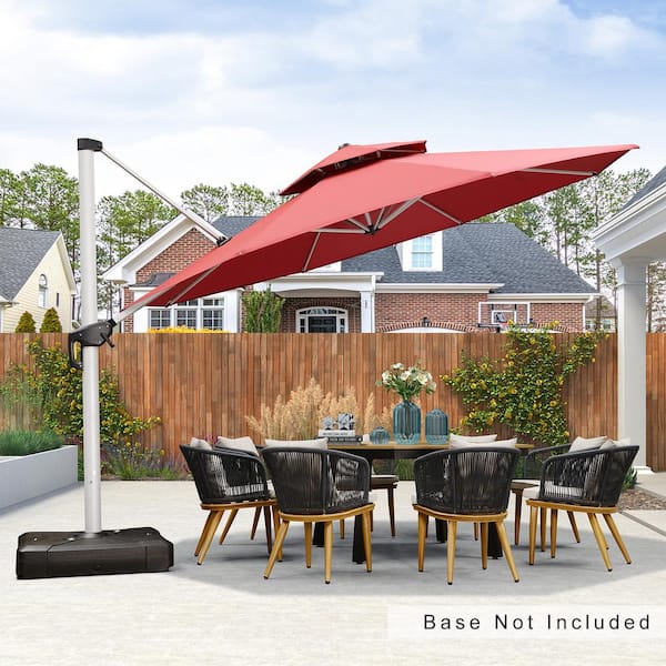 PURPLE LEAF 13 ft. Round Double-top Umbrella Aluminum Umbrella Cantilever Patio Umbrella for Garden Deck Backyard Pool in Terra