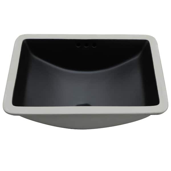 LORDEAR 21 in. Black Undermount Rectangular Bathroom Ceramic Sink
