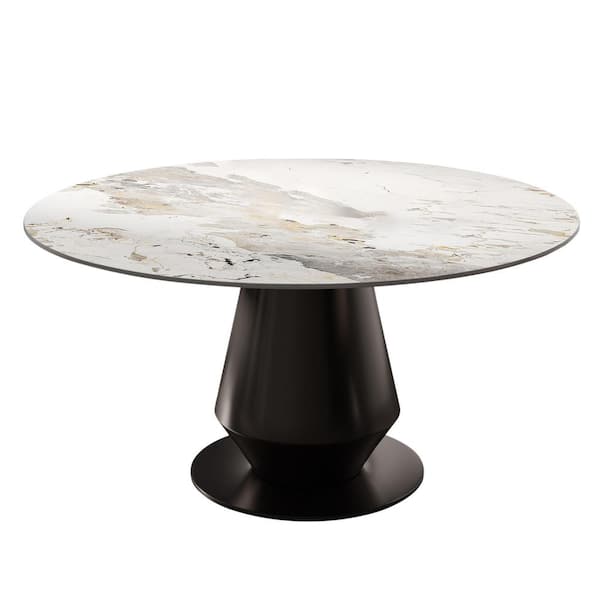 Lesly Modern Round Pandora Color Pandora Stone Tabletop 53.15in Carbon Steel Beaded Brown Pedestal Base Dining Table (4 Seats)