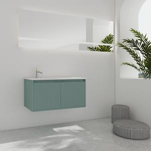36 in. W x 18.2 in. D x 18.5 in. H Single Sink Floating Bath Vanity in Green with White Resin Top with Teardrop Basin