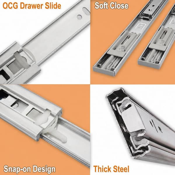 LAIFUCAM 22 in. Zinc-Plated Steel Side Mount Soft-Close Heavy Duty