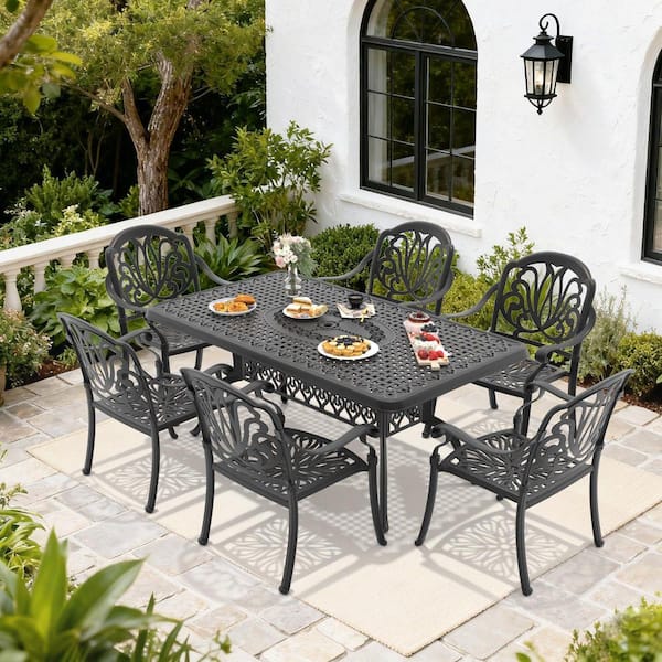 brown patio table 6 seater with umbrella Amaya Wooden Dining Hole for 6-8 People, Teak Finish, 90.6" This MF Studio 4 person outdoor dining set comes with four swivel outdoor dining chairs WINSOON 7-Piece HIPS All Weather