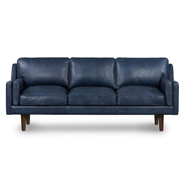 Poly and Bark Brio 83 in. 3-Seats Midnight Blue Leather Straight Sofa