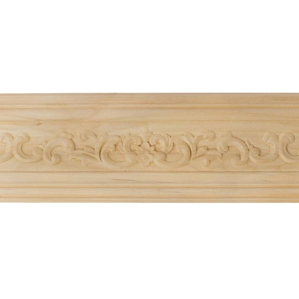 3-5/8 in. x 94-1/2 in. x 3-1/2 in. Unfinished Wood Alder Medway Carved Crown Moulding