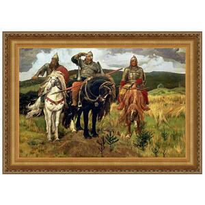 Bogatyrs (Warrior Knights), 1898 by Viktor Vasnetsov Framed Nature Oil Painting Art Print 16.25 in. x 20.25 in.